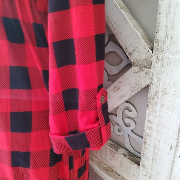 Times Two Maternity 3/4 Sleeve Collard V-Neck Elastic Waist Dress Buffalo Plaid - Picture 7 of 9